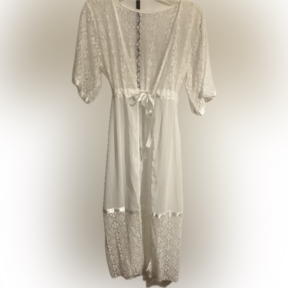 Sheer tie waist lace coverup for slip dress, sleepwear, or tank top and jeans. - Picture 1 of 2
